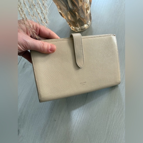 Celine Handbags - Celine Strap Continental grained Calfskin Wallet,Beige / Light Taupe